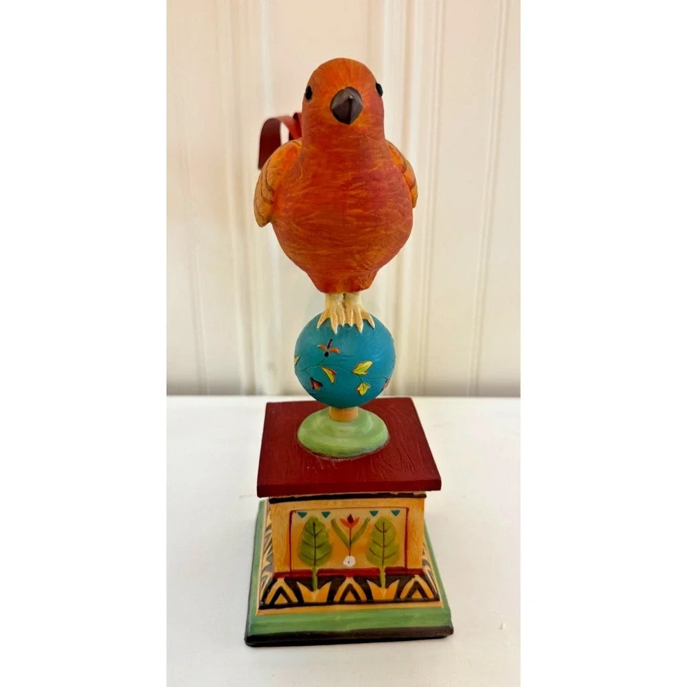 Fitz And Floyd Global Market Bird Figurine Folk Art Mixed‎ Materials Wooden Base